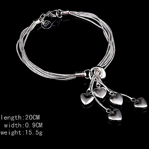 Heart Sterling Silver Tassel Charm Necklace Matching Bracelet Earrings Set - Picture 7 of 9